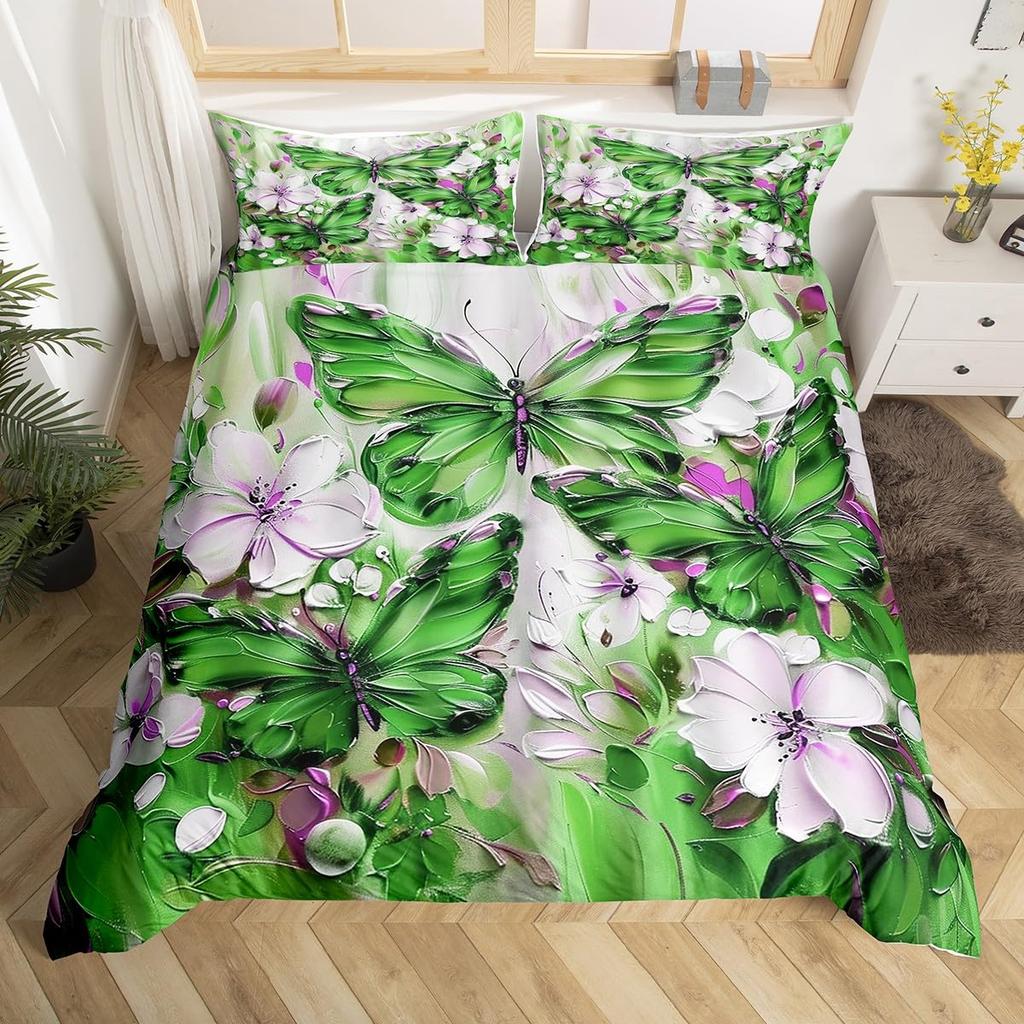 Butterfly Duvet Cover Set King Size, Beautiful Butterfly Bedding Set for Kids Girls,Watercolor Pink Theme Comforter Cover