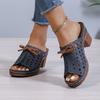 Women's Summer Hollow High-Heel Peep-Toe Chunky-Heel Color-Blocked Slide Sandals, Comfortable Outdoor Footwear, Available In Large Sizes.