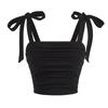 Camisola de mujer con cuello cuadrado sin mangas y tiras de corbata, corte ajustado, estilo callejero, top corto fruncido