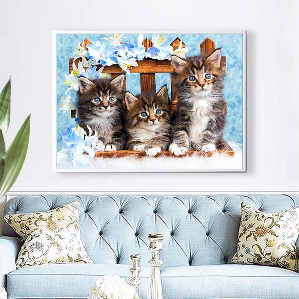 Diamond Painting With Round Stones Animals Pictures With Rhinestones New Diamond Embroidery Cat