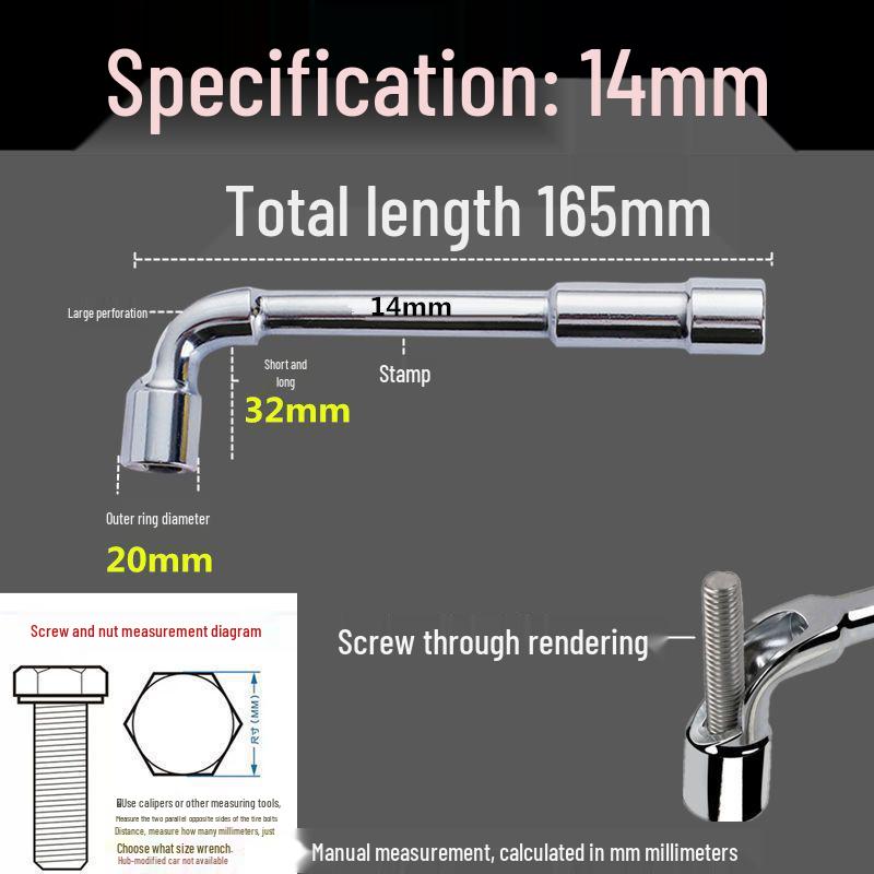 L-Shaped Through-Hole Socket Wrench, 6-22mm Hex with Hook & Elbow Design.