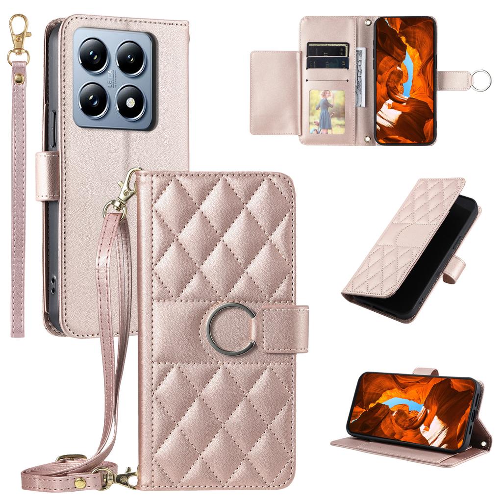Pro Xiaomi 14T Kožené pouzdro crossbody Prstenová přezka Peněženka Stojánek Kosočtvercové pouzdro na mobil