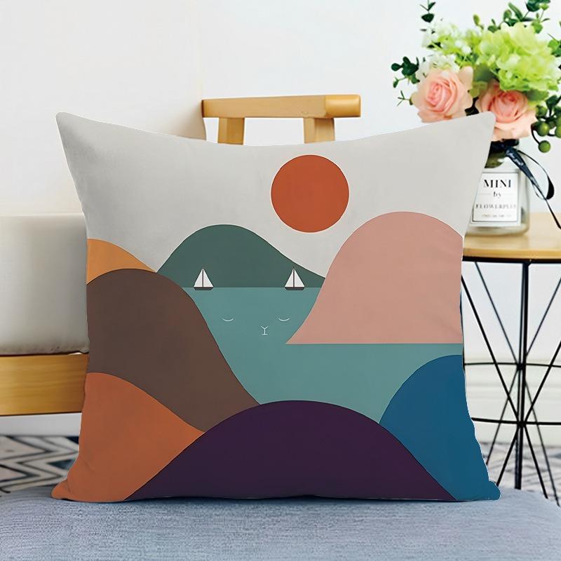 Simple Mountain Print Decorative Pillowcase Bedroom Living Room Square Cushion Pillowcase