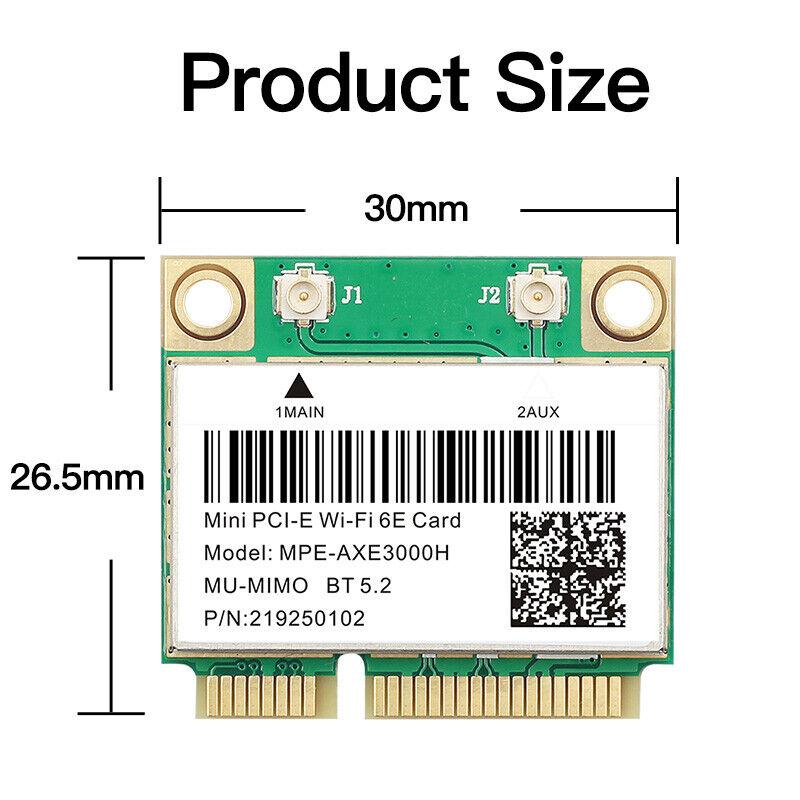Mini PCI-E WiFi 6E Card MPE-AXE3000H - Tri-Band 802.11AX, BT5.2 Wireless Adapter for PC