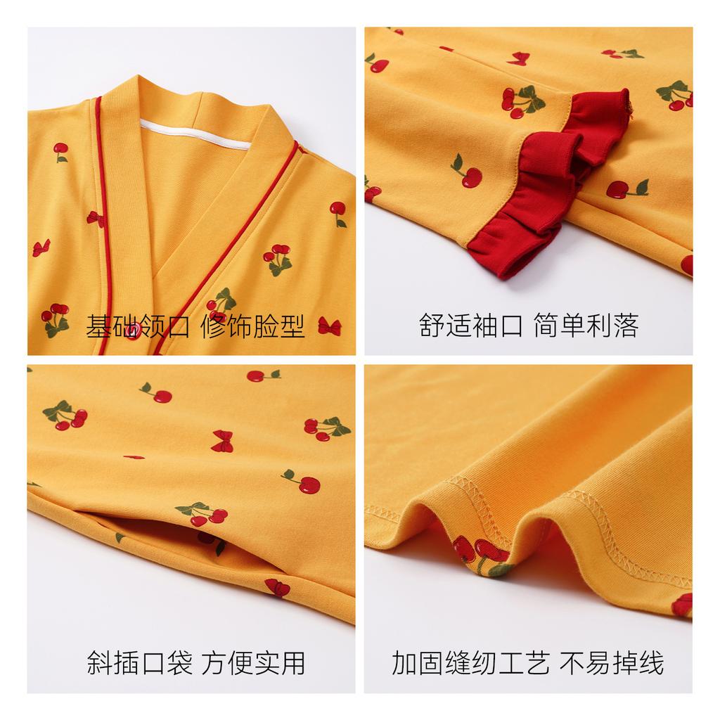 Pajamas Women'S Spring And Autumn Pure Cotton Women'S Long-Sleeved Autumn Long-Sleeved Women'S Large-Size Pajamas Can Be Worn Outside