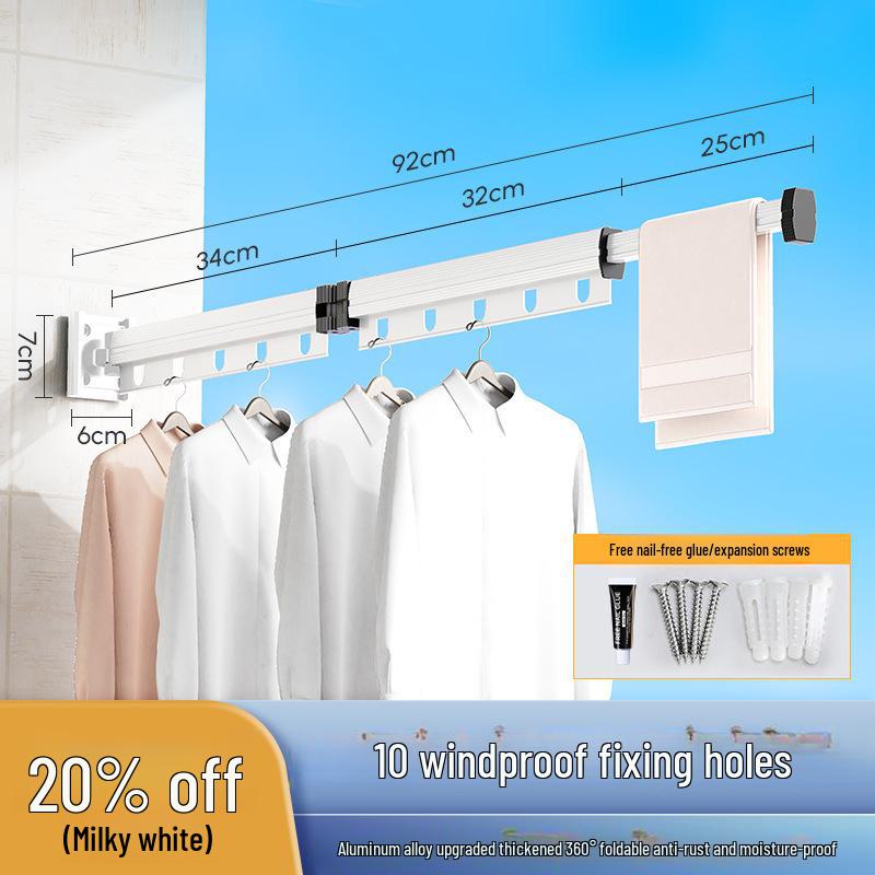 "Punch-Free Suction Cup Folding Clothes Rack - Telescopic Invisible Balcony Rod"