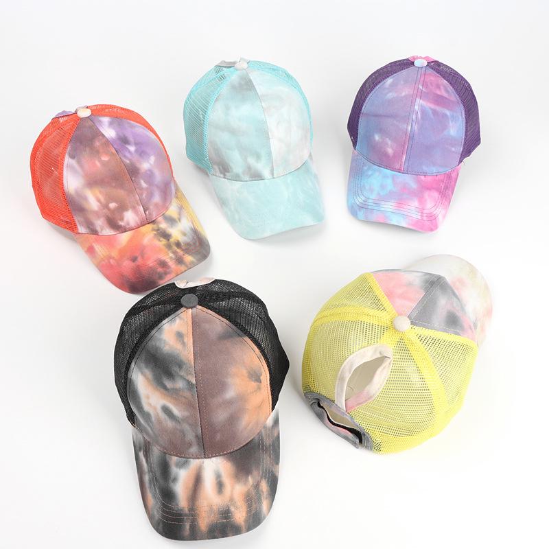 Unisex Tie-Dye Ponytail Baseball Cap with Sun Protection Mesh for Long Hair