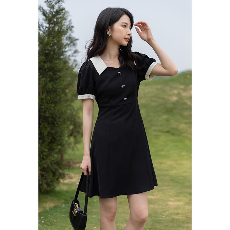 

Mishow Платье для женщин Лето Преппи Стиль Отложить Воротник Penelled Французский Винтажный Элегантный Бант Черный Платье средней длины Женская одежда MXB22L0749