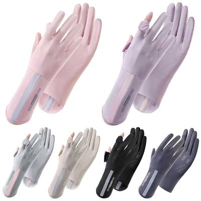 1Pair Sunscreen Gloves Thin Mid-long Anti-UV Mittens Ice Silk Elastic Cycling Driving Gloves Summer Spring Sun Protection Gloves
