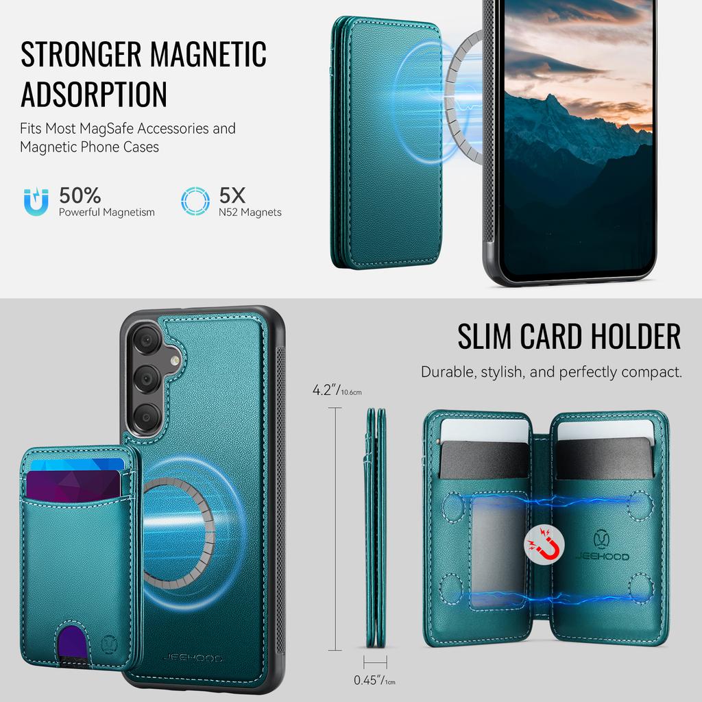 For Samsung Galaxy A17 5G/Galaxy A17 4G Magnetic Case JEEHOOD J10 Leather Back Phone Cover with Detachable Card Holder Kickstand