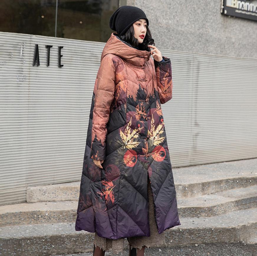Casaco longo de inverno feminino com estampa de pato branco para baixo feminino novo casaco com capuz