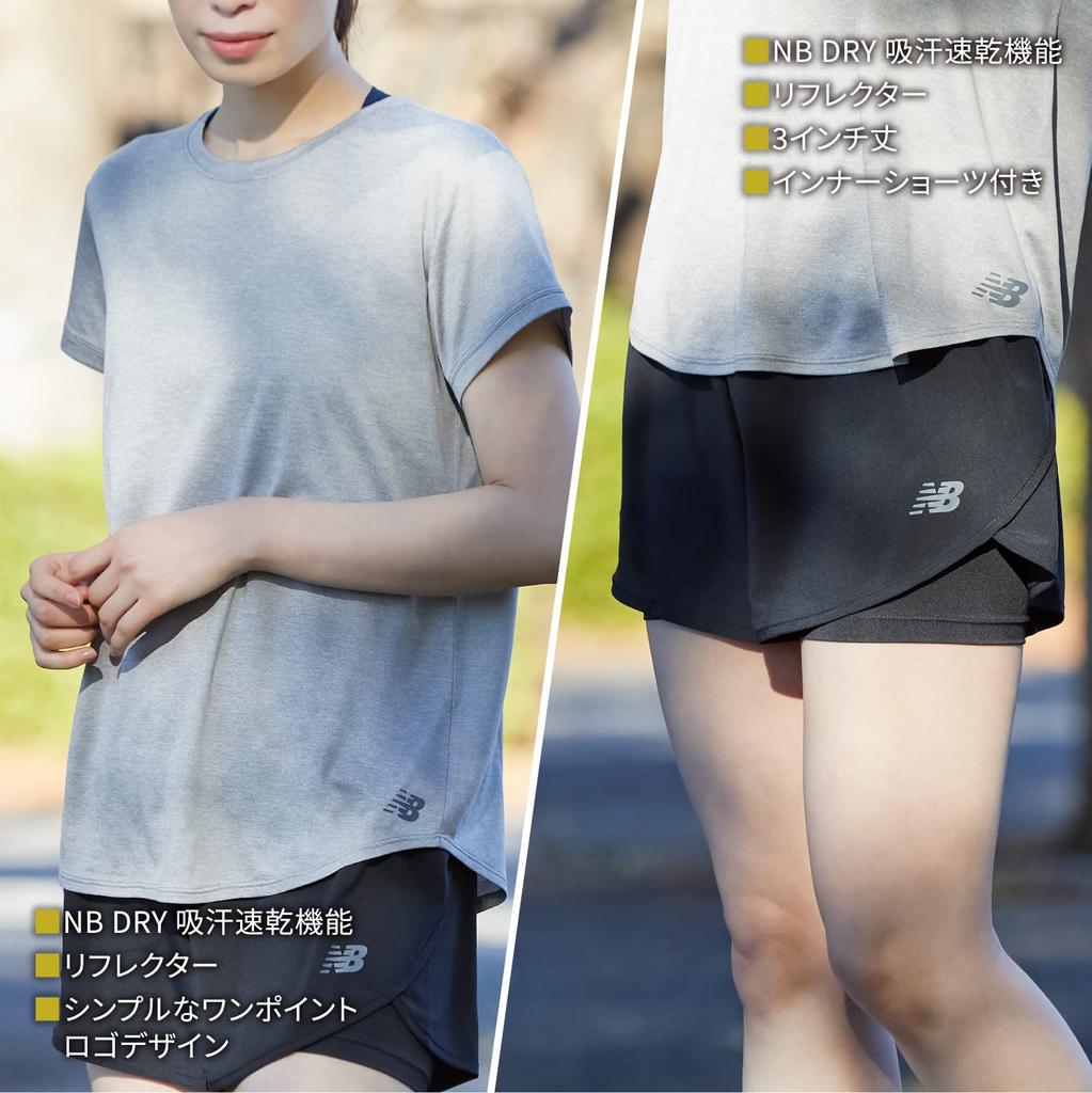 New Balance Core Shorts Size M Size 3-inch 2-in-1 (WS11465), Women's, Black, (Japan M)