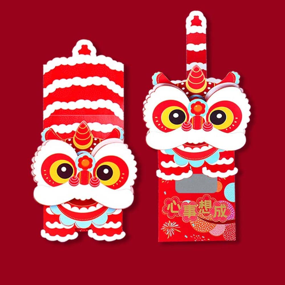 6pcs Hongbao Scratch Card Money Bag Lion Dance Lucky Money Packet Cartoon Red Pocket Birthday