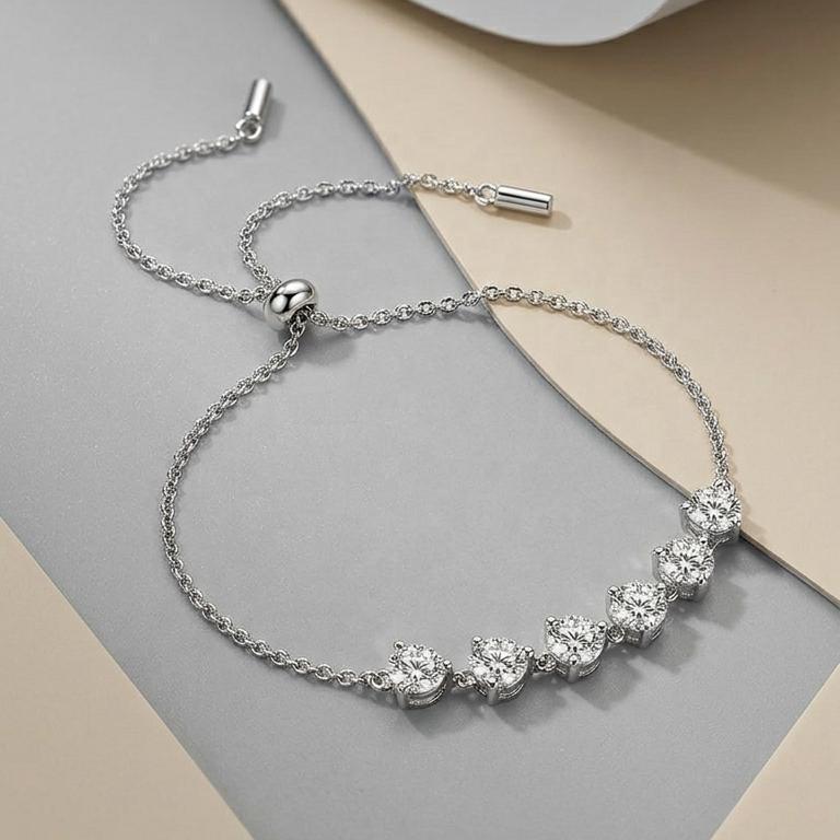 Sparkle Simply Style 925 Sterling Silver Luxurious Jewelry Daily Wear Party Clip Bead 5mm 0.5ct Moissanite Half Tennis Bracelet