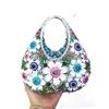WHTUOHENG Pink Floral Rhinestones Top-Handle Bag Lady  Flower Luxury Designer  Crystal Evening Bags Wedding Party Purse Handbag
