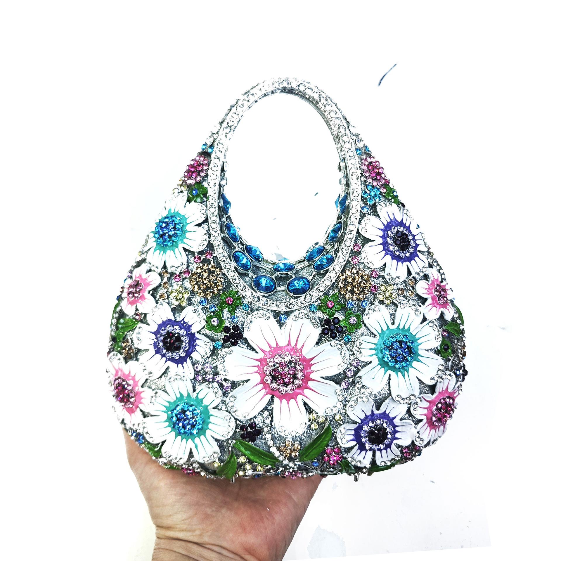 

Colorful Rhinestone Evening Bag Clutches Wedding Party Clutch Purse Floral Bags Woman s Handbag Luxury Flower Diamond Purses 27cmX18cmX7cm