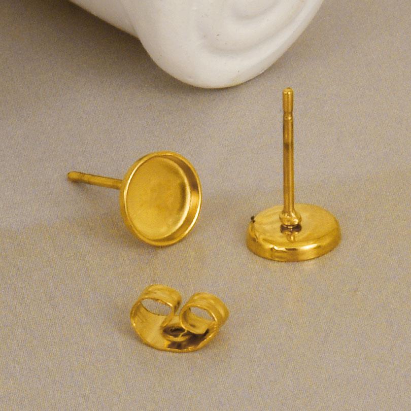 Geometric Round Square Heart Snake Blank Settings Cobochons Stainless Steel Ear Studs For Women Men Real Gold Plated DIY Jewelry