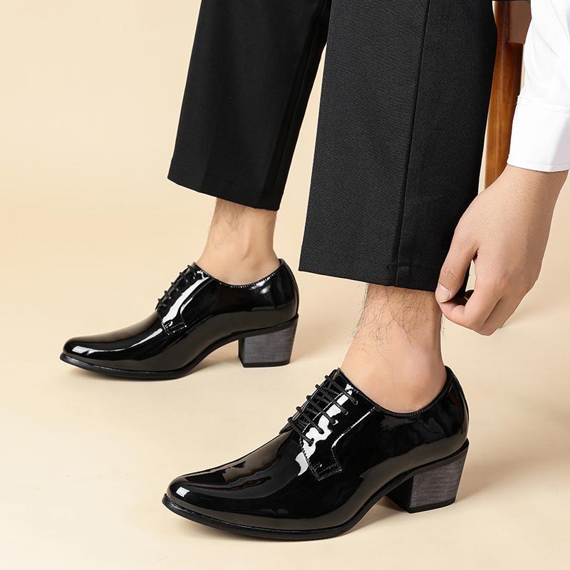 Fashion Brand Men'S High-Heeled Banquet Pointed Casual Leather Shoes Classic White Lace Up Men'S Comfortable Wedding Cuban Shoes