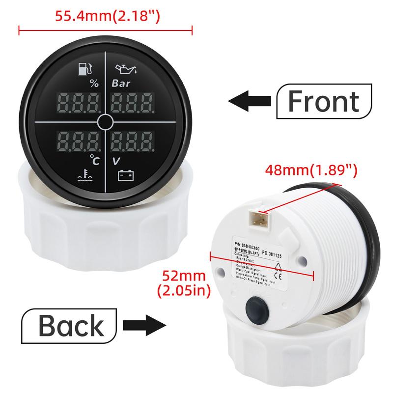 N Digital 52mm 85mm Car 4 In 1 Multifunction Gauge Fuel Level Oil Pressure Water Temp Meter Voltmeter with 8 Colors Backlight