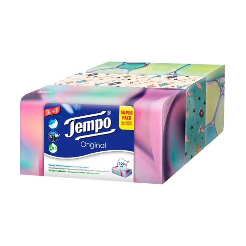 Tempo Tissue Original 4-ply tissue, 100 sheets x 3 packs (random design)