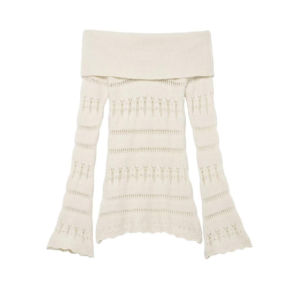 European and American style, new women's clothing, fashionable, versatile, cross-border European and American hollow off-the-shoulder knitted sweater