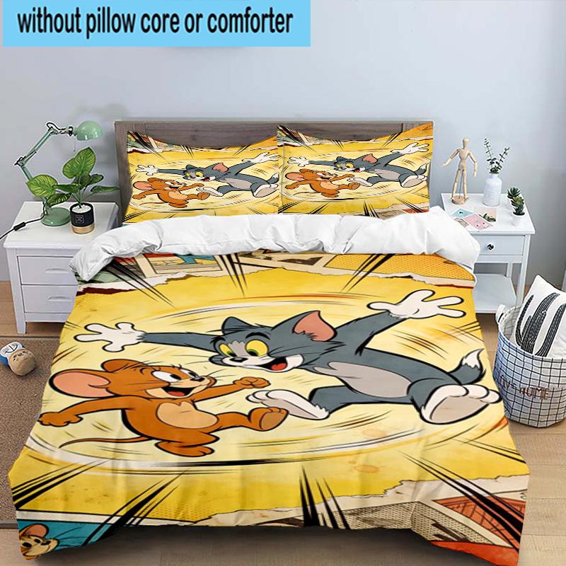 3PCS Cat and Mouse 3pcs Bedding,Including 3PCS Duvet Cover And 2pcs Pillowcases Perfect for Christmas,Ideal for Bedroom, Dormitory