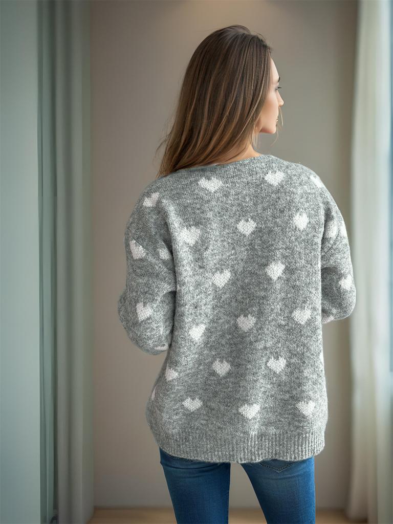 Autumn and Winter New Product Design Sense, Caring Jacquard Casual Round Neck Pullover Sweater, Women's Loose and Slimming Knitted Top 3496 KTB