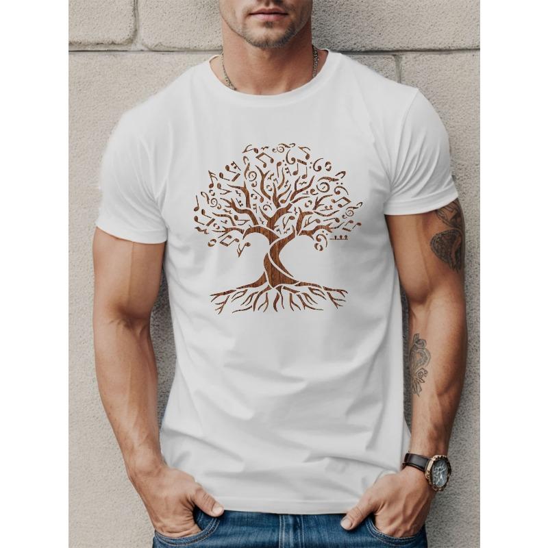 European sizes Men's Tree of Life Graphic Tee - Casual Short Sleeve T-Shirt, Breathable Polyester, Summer Wear