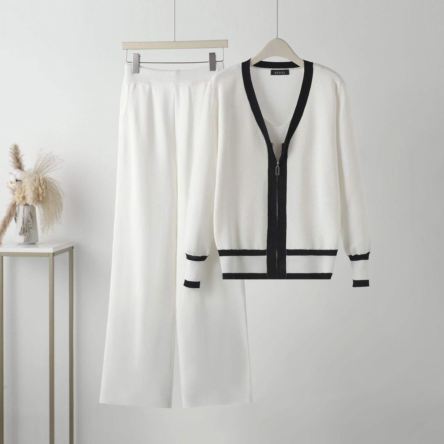 

Модный комплект из 3 предметов, женский сексуальный жилет + кардиган на молнии с длинным рукавом + брюки на резинке на талии, женский спортивный костюм, трикотажный костюм One size белый