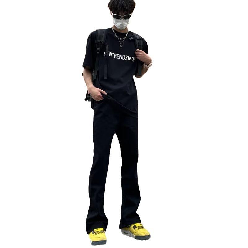 Men's Trendy Retro Black Flared Slim Jeans with Button Split Design