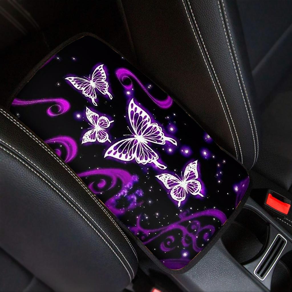 Eaby Butterfly Leopard Print Personality, Car Polyester Armrest Cover, Car Armrest Box Armrest Pad