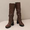 Women's High-heeled Boots Autumn and Winter Thick-heeled Large-size Casual Boots Roman Medium Boots