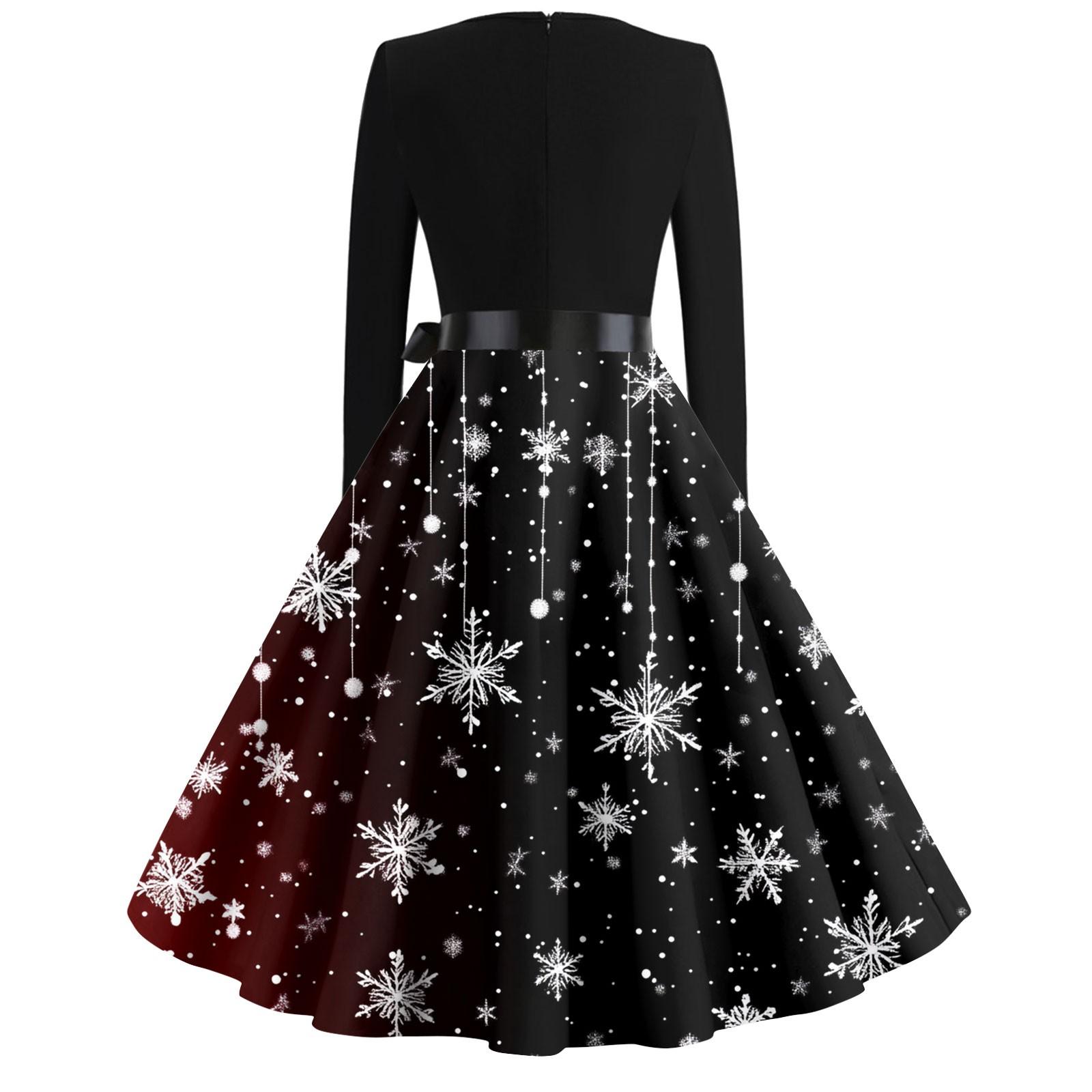 Женские модные повседневные платья с квадратным вырезом и тонкими рождественскими — фото 3