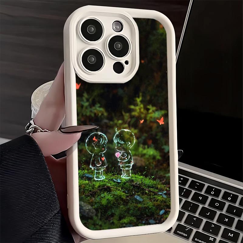 Phone Case for iPhone 17 Air 16E 15 16 Pro Max Nature Cute Child Painting Style Cover 14 Plus 13 12 Mini Soft Shell Silicone Fun