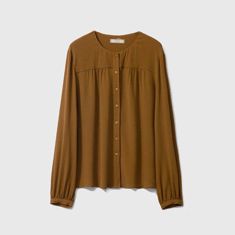 2024 Spring Heavyweight 23 Momme Long-Sleeved Round Neck Top - 100% Mulberry Silk Crepe