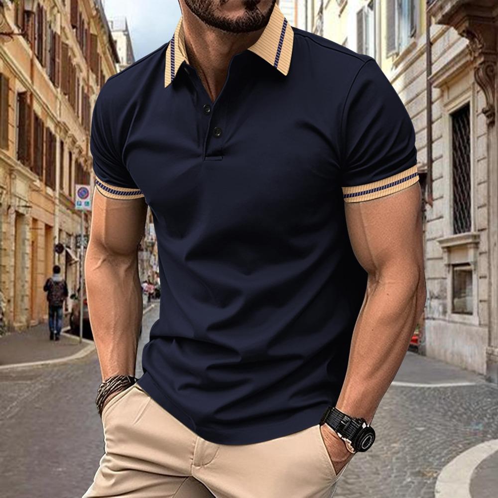 Summer New Polo Shirt with Color Blocked Buttons for Men s Sports Polo Shirt S белый