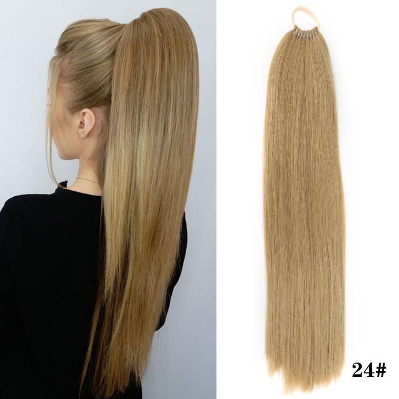 24 Inch Yaki Straight Synthetic Ponytail Hairpiece with Wrap Around Puff  Elastic Band  Natural Look Hair Extension for Women