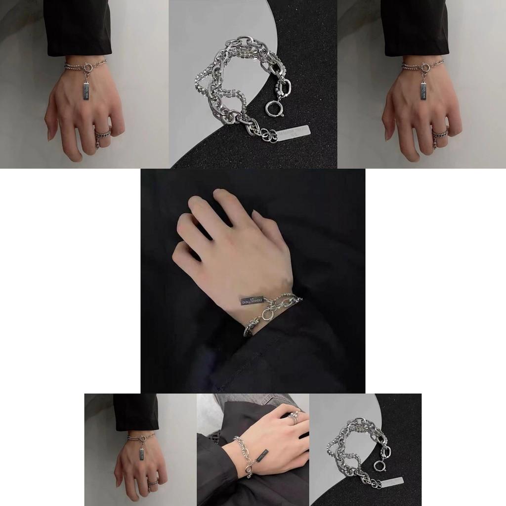 Modern And Chic Double Layer Bracelet For Men Geometric Design Alloy Material