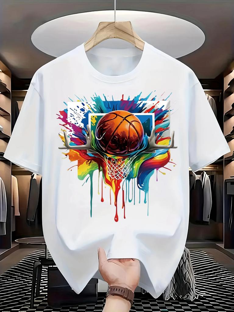 Unisexs New Summer Printed Basketball Pattern ShortSleeved Shirt Suitable For Basketball Enthusiasts And Daily Casual Wear