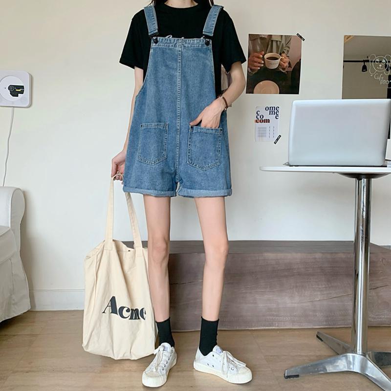 Summer Vintage Blue Jean Jumpsuit Women's Cotton Wide Legs Bib Overalls Women Personality Denim Rompers