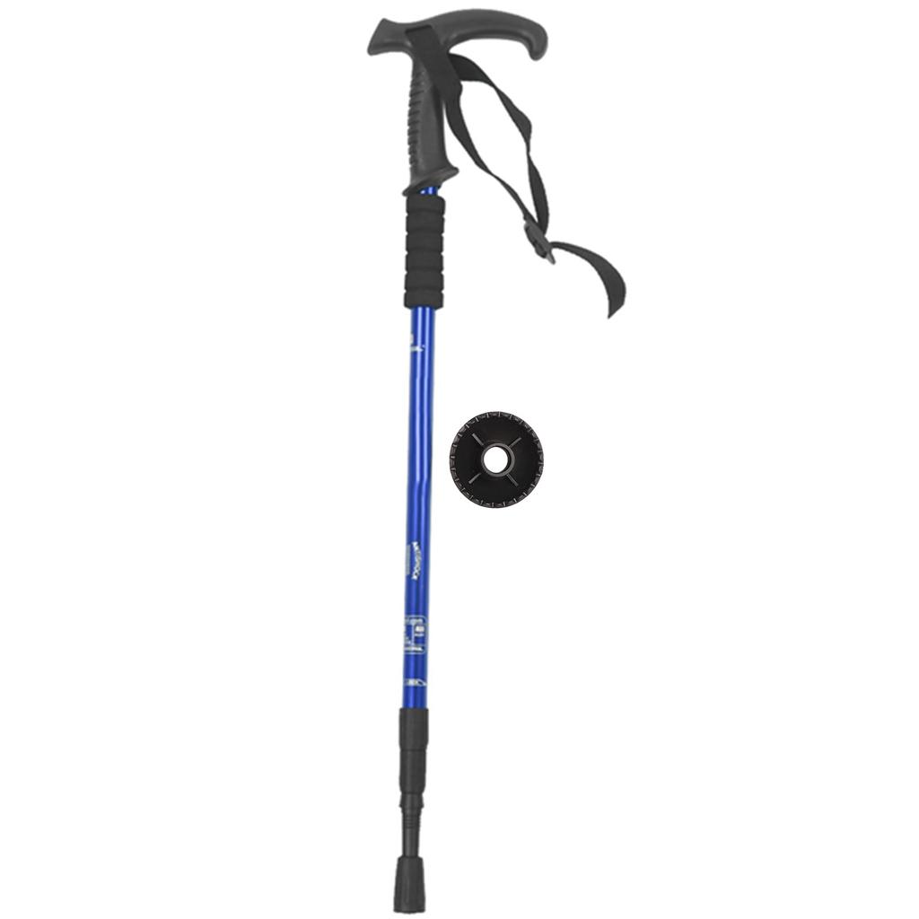Trzyczęściowy kij alpenstock ze stopu aluminium, rozszerzana rękojeść, sprężyna amortyzująca, teleskopowy kij trekkingowy niebieski