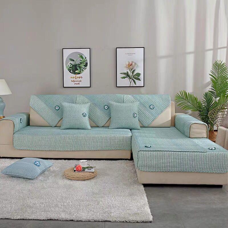 

Стеганый хлопковый коврик для дивана, противоскользящий диванный коврик, всесезонный универсальный тканевый коврик для сиденья, диванное полотенце из чистого хлопка 70*70 зелёный