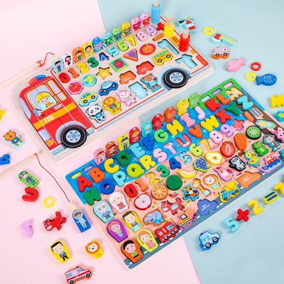 Brinquedos educativos de madeira Montessori, pré-escola, caminhão de bombeiros, tabuleiro ocupado, jogos de matemática e pesca, brinquedos iniciais para crianças, presentes de Natal