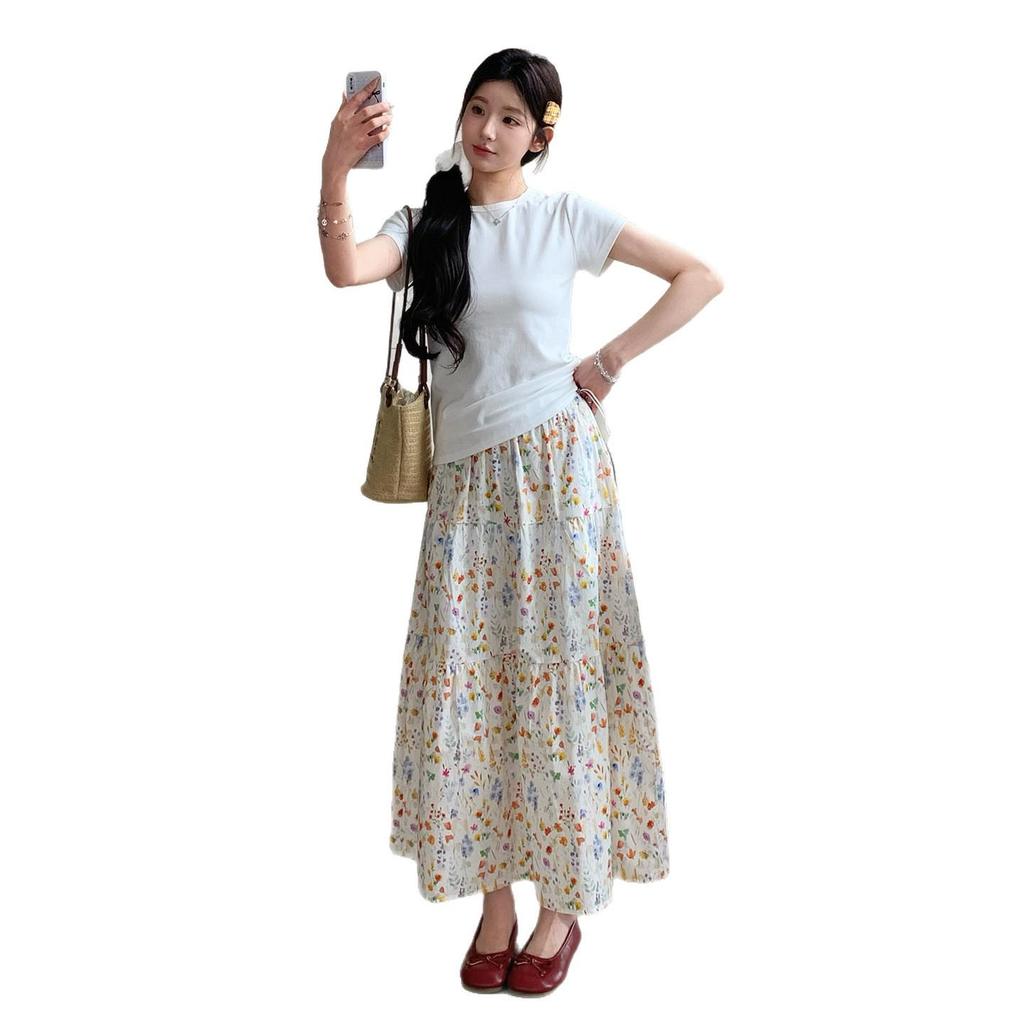 2026 Summer Maternity Fresh Two-Piece: Short-Sleeve T-Shirt + Floral Adjustable Skirt