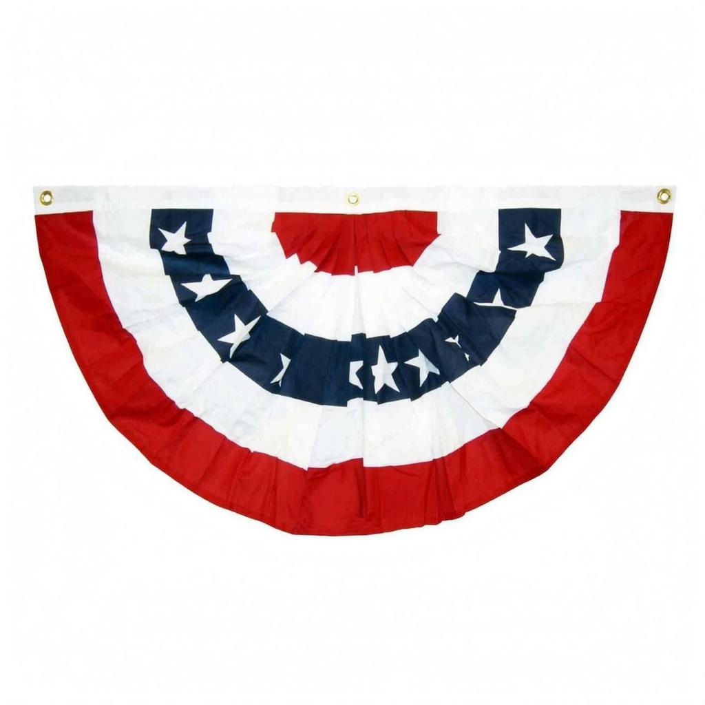 Half-Round Fan Banner Ruffled Patriotic Star Pattern for Porch, Fence