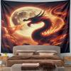 Fiery Dragon with Full Moon Pattern Wall Hanging Tapestry Decorative Tapestry Home Decor for Bedroom and Living Room