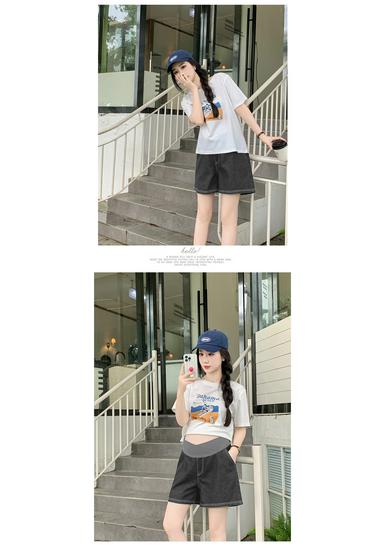 Summer Maternity Wide-Leg Denim Shorts - Casual Loose-Fit Low-Waist Jeans