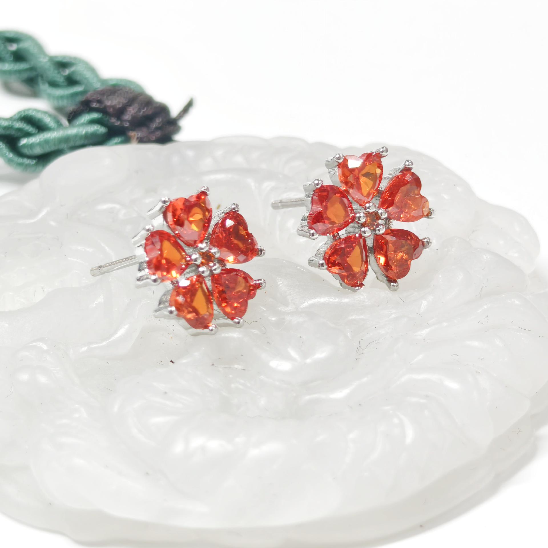 Gessen Heart Clover Zircon Stud Earrings - Simple Korean Light Luxury