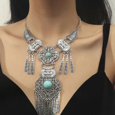 Retro Ethnic Style Alloy Collarbone Chain Hollow Flower Creative Necklace Bohemian Hanfu Ancient Clothing Neck Chain Necklace