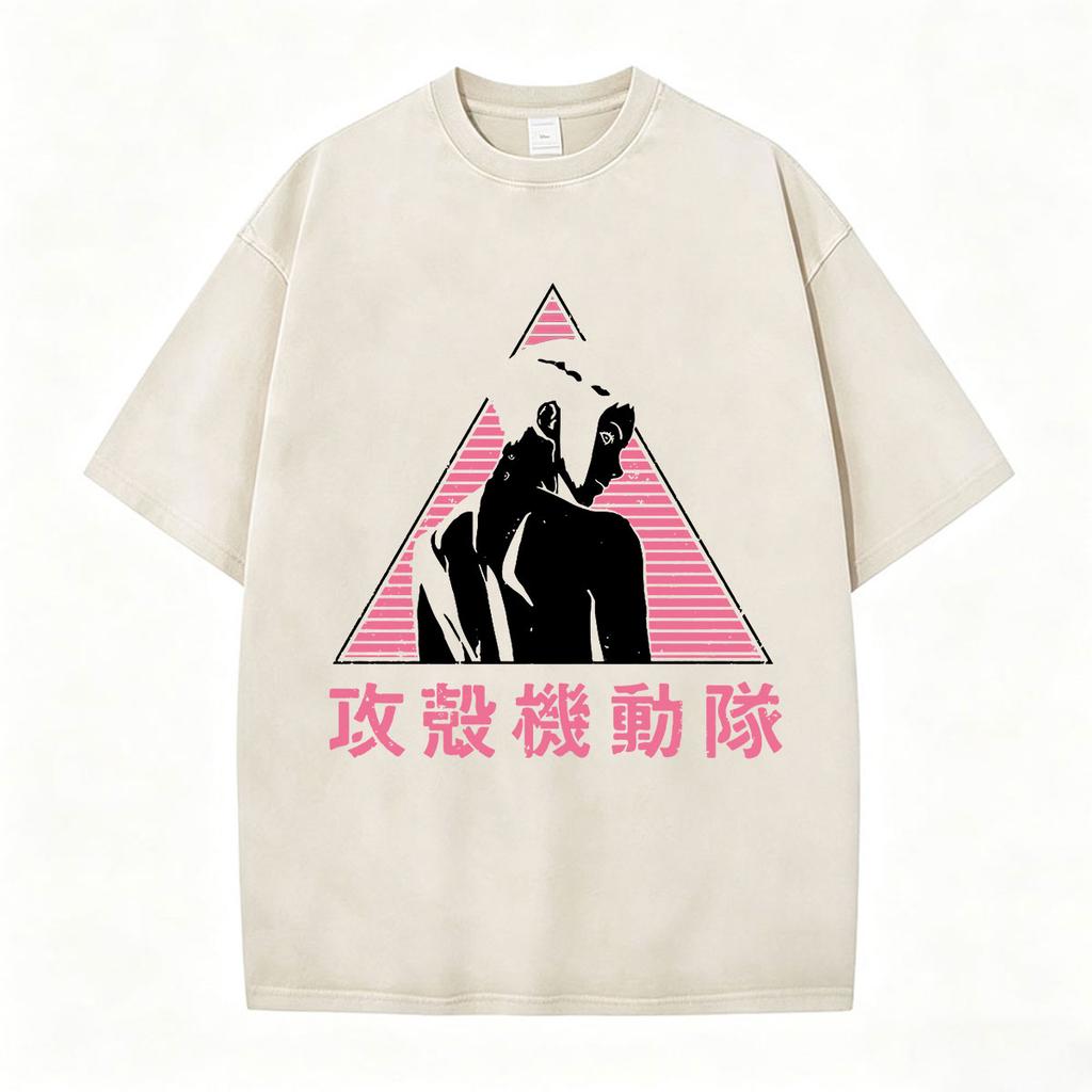 Anime Ghost In The Shell Motoko Kusanagi Vintage Washed T Shirts Men Women Clothing Casual Short Sleeve Oversized Tshirts Tops
